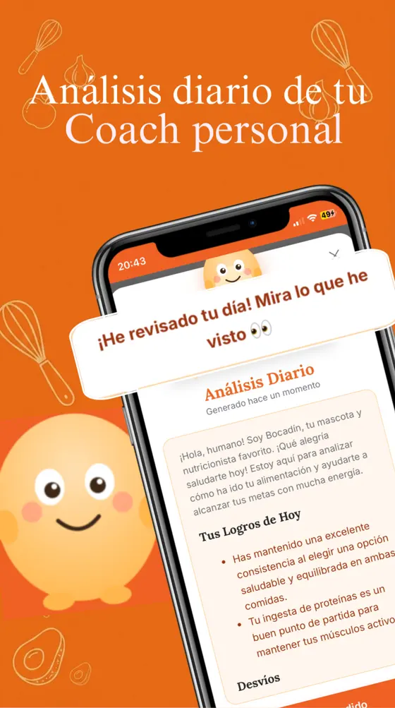 Análisis diario: Bocadín repasa lo que has comido hoy y te lo comenta.